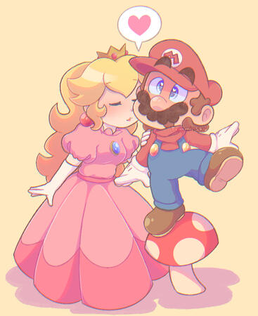 A kiss for my hero! A redraw of Mario and Princess Peach illustration from the Super Mario Adventures comic book!