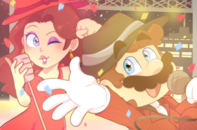 Mario and Mayor Pauline performing on stage in New Donk City!