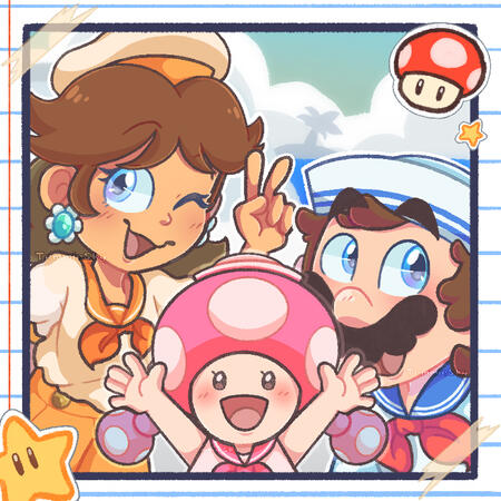 Ahoy, Captain! Mario, Princess Daisy and Toadette in their sailor outfit!