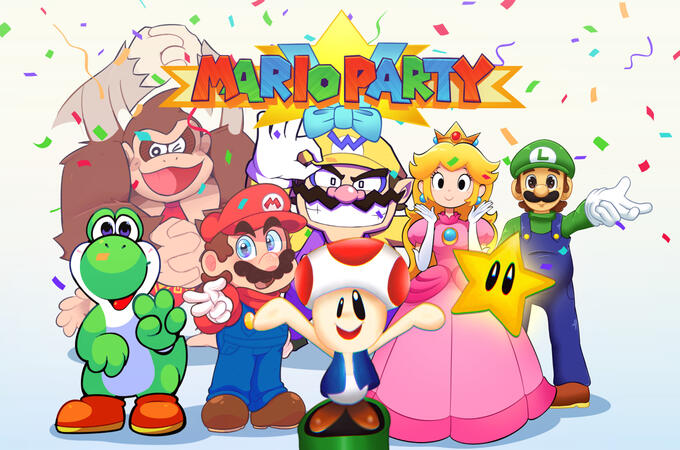 Mario Party Anniversary Collab with DingityDingus (Peach), Doweesig (Yoshi), Madzzys (Toad), Yovillustar (Luigi), Lewkiss40 (DK), and PixelDrew (Wario)